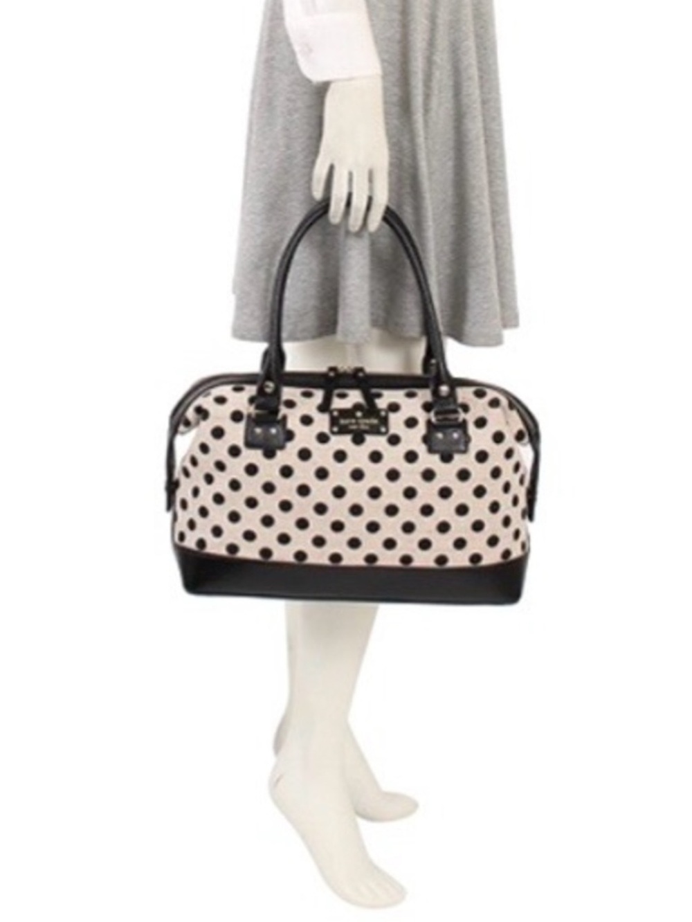 KATE SPADE, Justina Ashlyn Belltown Polka Dot Canvas and Leather Satchel Handbag - Picture 2 of 16